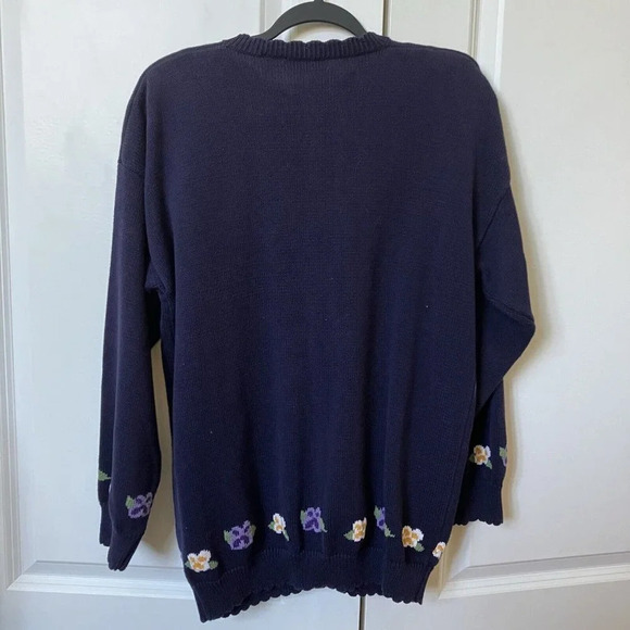 Vintage Aston Cardigan Womens XL Daffodil Gardener Granny Blue Knit Sweater - Picture 6 of 6